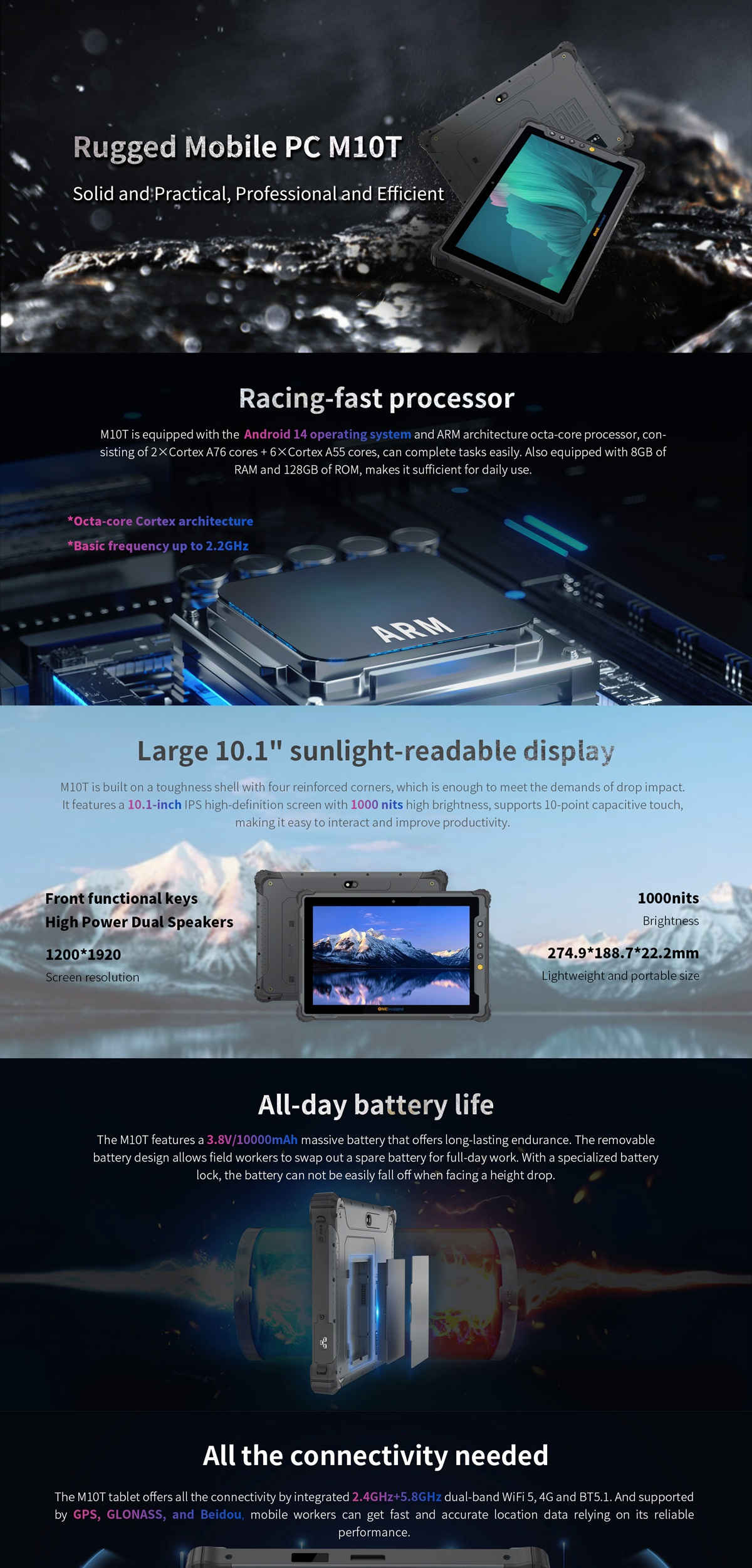 OneRugged M10T, 10.1"(1200*1920 1000Nits), Rugged Tablet, MTK MT6789 Octa Core, 8GB RAM, 128GB SSD, LTE+WiFi5+Bluetooth+GPS+NFC, Android 14 GMS, NON-EEA +AU Adapter, 3 Year Warranty 1 265f1cd80d1a4fad 1
