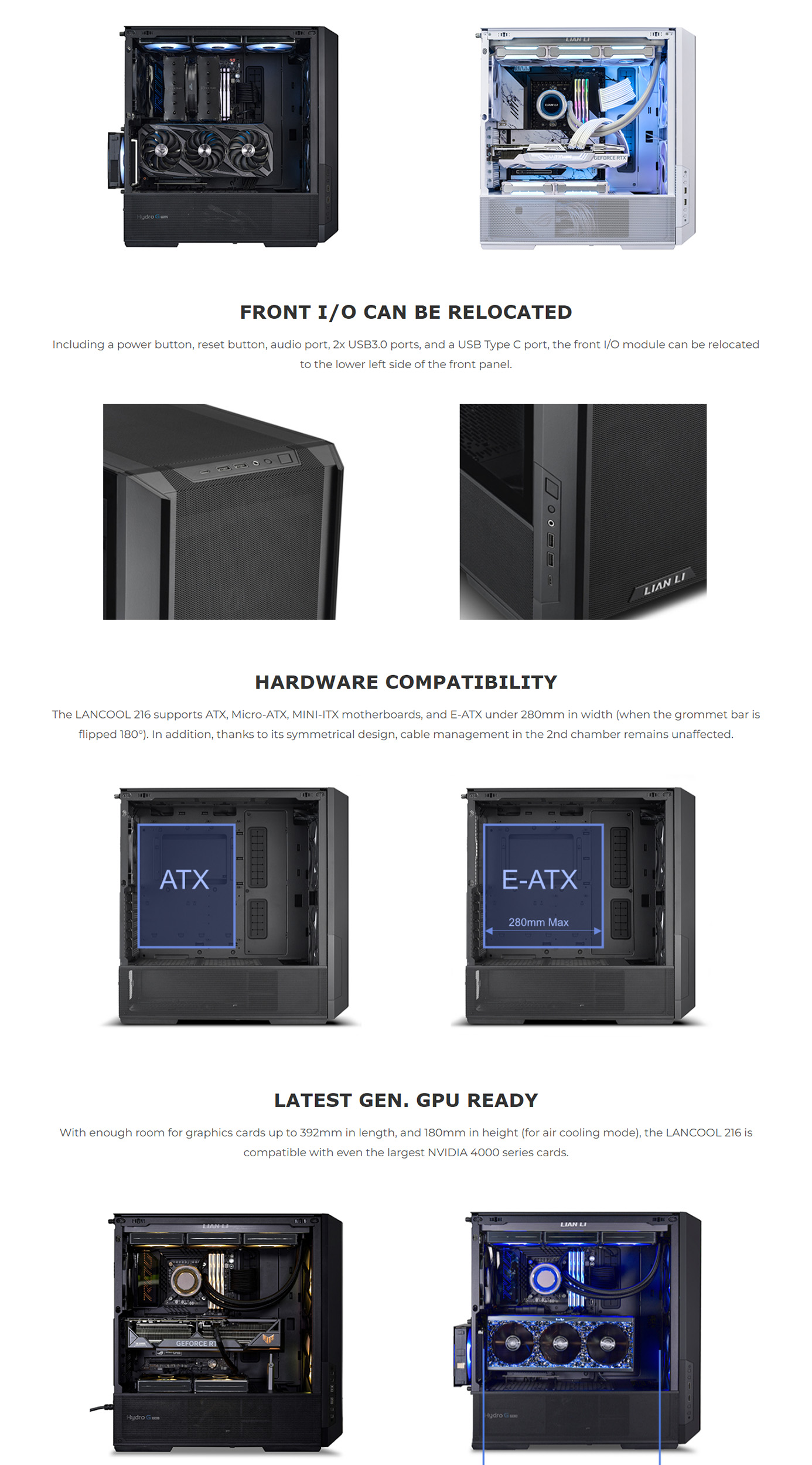 Lian-Li PC-LAN216RX, LandCool 216RX RGB, Mid-tower, Tempered Glass, Drive Bays: 2x3.5", 6x2.5", Expansion Slot: 7, Motherboard Support: E-ATX/ATX/Micro-ATX/Mini-ITX, Pre-Installed Fan: 2x160mm/1x140mm, Black, 1 Year Warranty 2 83fff61d8e43b7f3 2