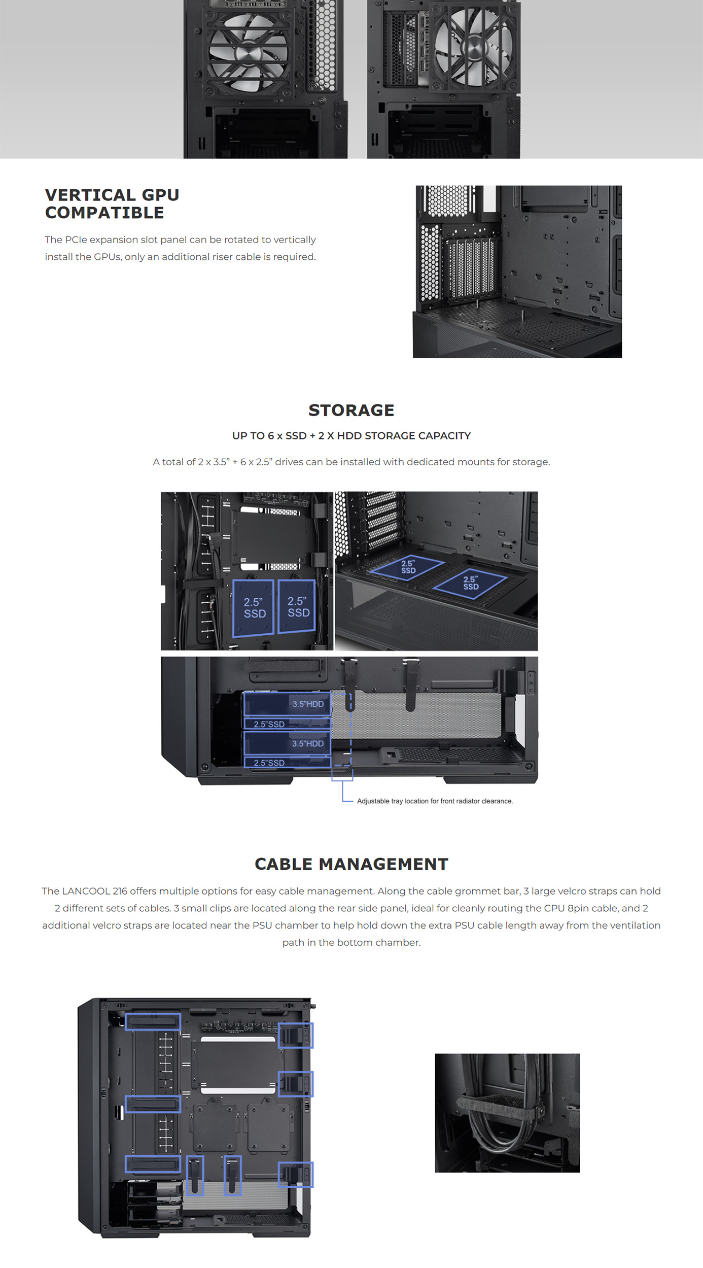 Lian-Li PC-LAN216RX, LandCool 216RX RGB, Mid-tower, Tempered Glass, Drive Bays: 2x3.5", 6x2.5", Expansion Slot: 7, Motherboard Support: E-ATX/ATX/Micro-ATX/Mini-ITX, Pre-Installed Fan: 2x160mm/1x140mm, Black, 1 Year Warranty 4 83fff61d8e43b7f3 4