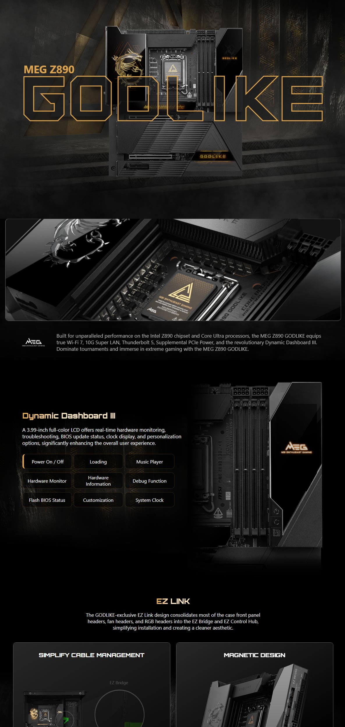 MSI MEG Z890 GODLIKE, E-ATX, Intel LGA 1851, 4xDDR5, 6xM.2, 4xSATA 6Gb/s, RAID, 3xPCIe, 2xTB4(Alt DP), GbE LAN, Wi-Fi 7+Bluetooth, 5xUSB-C, 8xUSB 3.2, 3 Year Warranty 1 87a12c050d7138ae 1