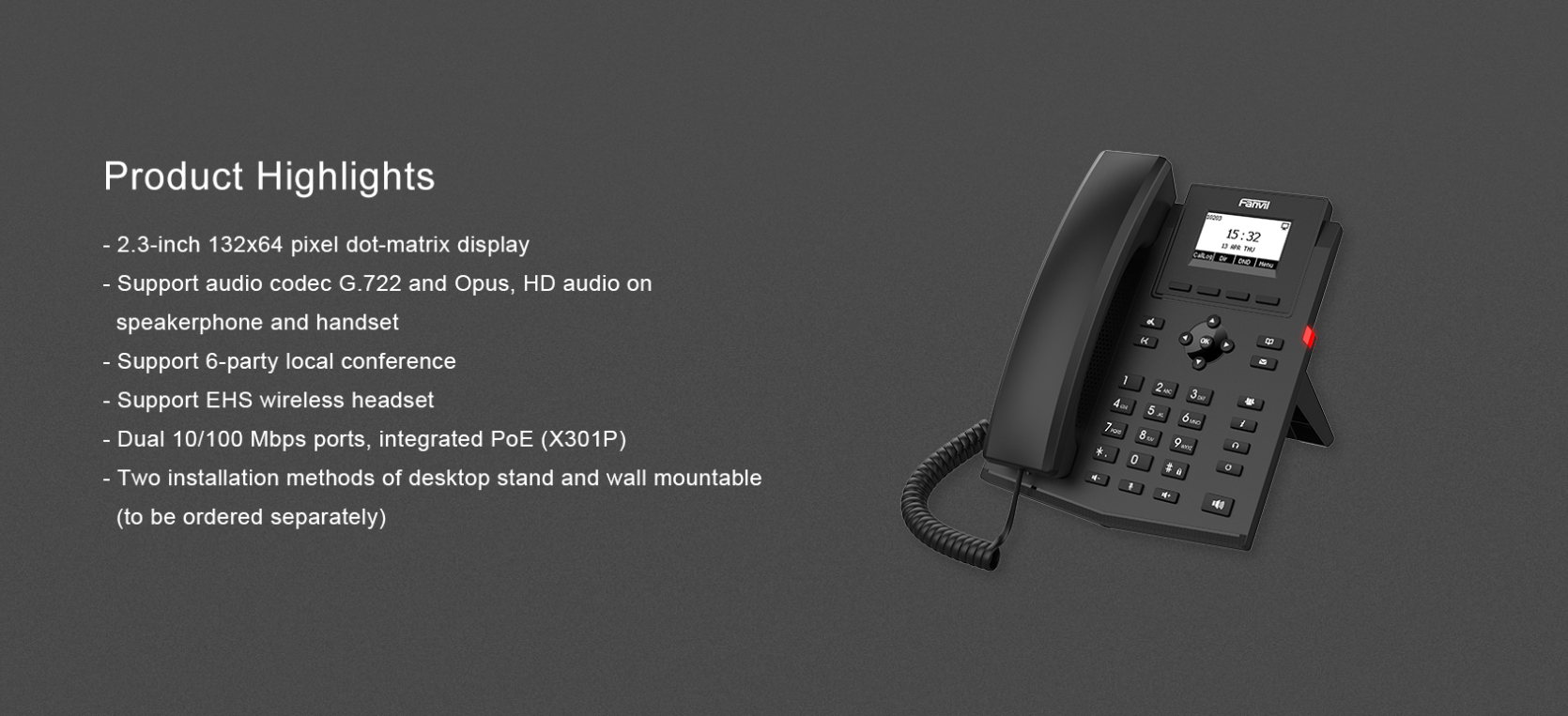 Fanvil X301P Entry Level IP Phone, 2.3' Dot-matrix screen, 10/100Mbps, PoE, Cost-Effective SIP Phone With Multi-Function, 6-Way Audio Conference, 2SIP 1 8a51ab9709fd1ffa