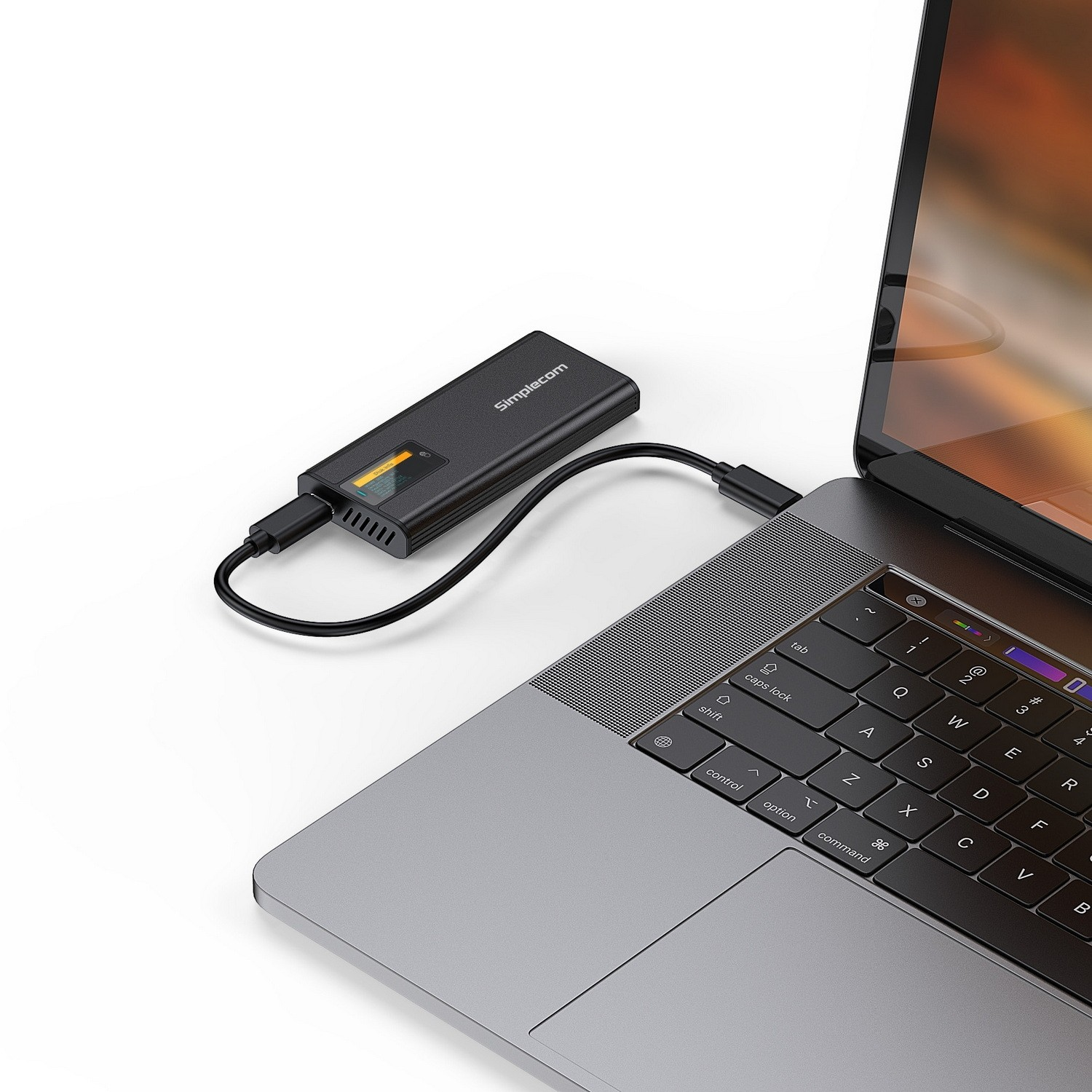 A large marketing image providing additional information about the product Simplecom SE530 NVMe / SATA M.2 SSD to USB Type-C Enclosure with SMART LED Screen USB 3.2 Gen 2 10Gbps - Additional alt info not provided
