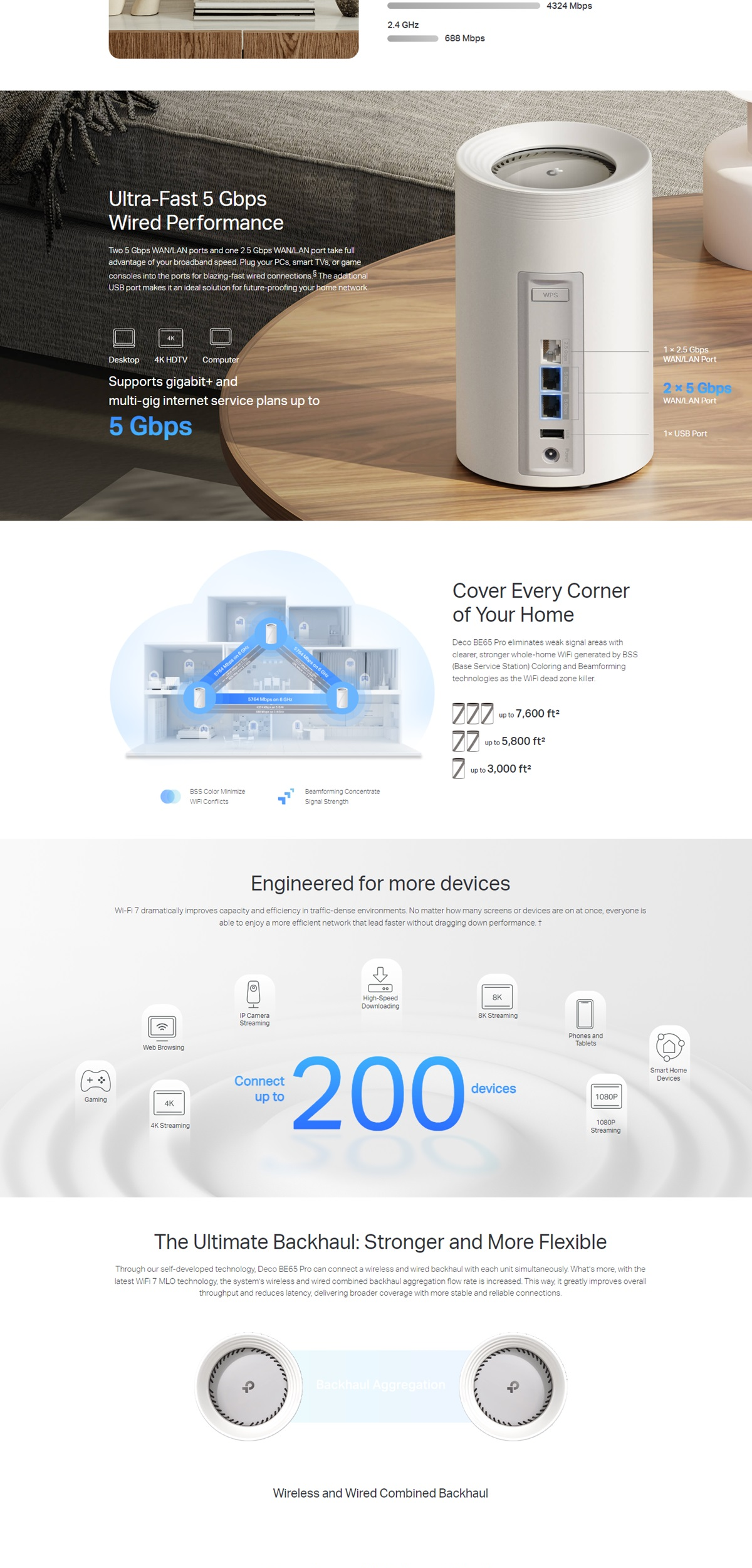 TP-Link Deco BE65 Pro(2-pack) BE11000 Whole Home Mesh WiFi 7 System, 688 Mbps at 2.4 GHz + 4320 Mbps at 5 GHz + 5760 Mbps at 6 GHz 2 ad88d20438ca5b7a 2