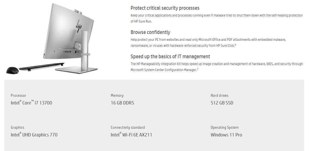 HP EliteOne 840 G9 All-in-One PC - 23.8" FHD - Intel Core i7-14700 - 16GB RAM - 512GB SSD - Windows 11 Pro 3 ce744f302ade9fd9