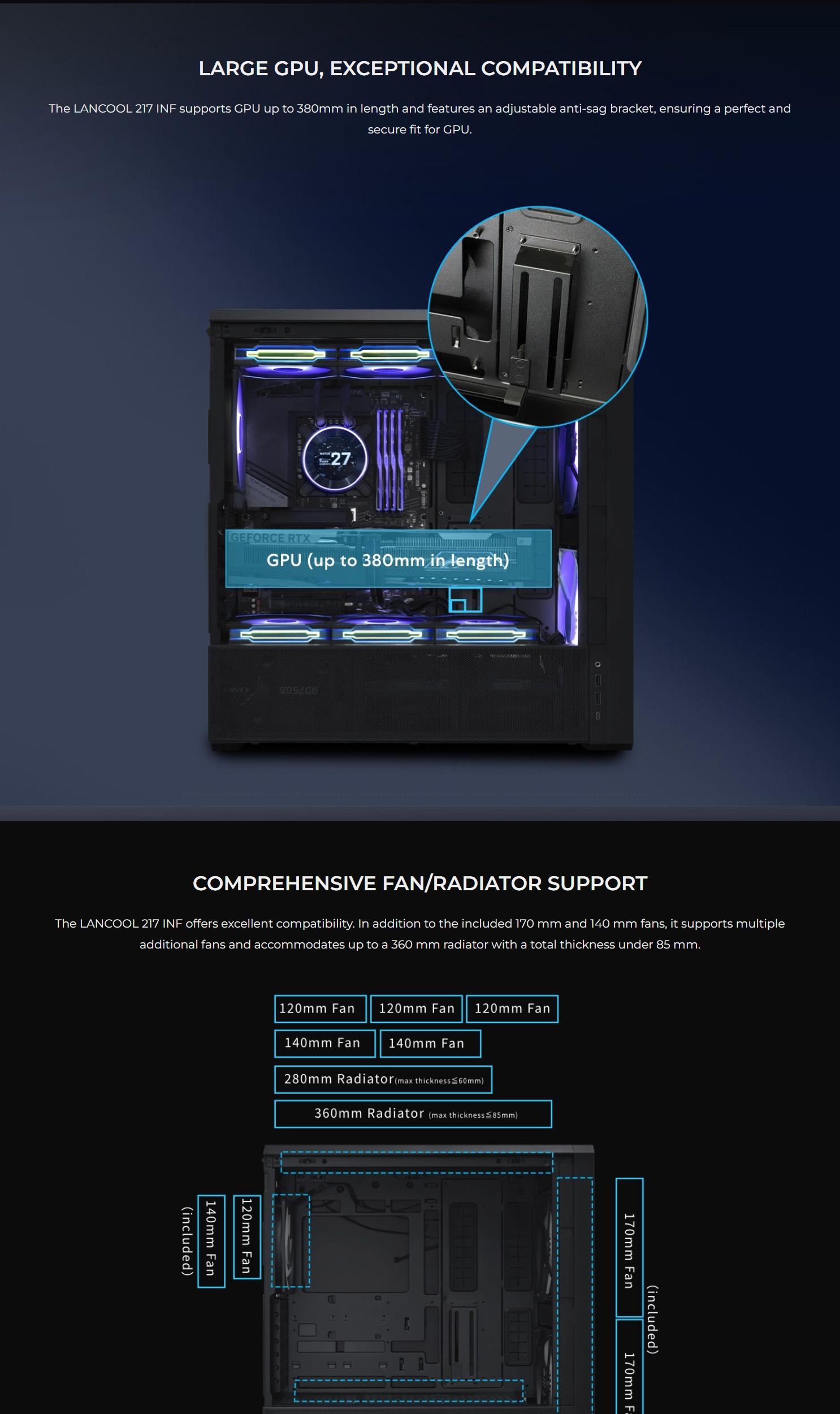 Lian Li PC-LAN217INFX, LANCOOL 217 Infinity Mirror Case, Tempered Glass, Drive Bays: 1×3.5″ HDD+1×2.5″ SSD (or 1x3.5″ HDD / 2×2.5″ SSD), Expansion Slot: 7, Fan: 140mm ARGB, Motherboard Support: ATX / Micro-ATX / Mini-ITX, 1 Year Warranty 11 dc968c2ca3e5ccbd 3